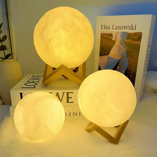 3D Moon Night Light LED Spherical Lamp – Soft Ambient Bedroom Decor, Indoor Mood Lighting & Bookshelf Accent Light