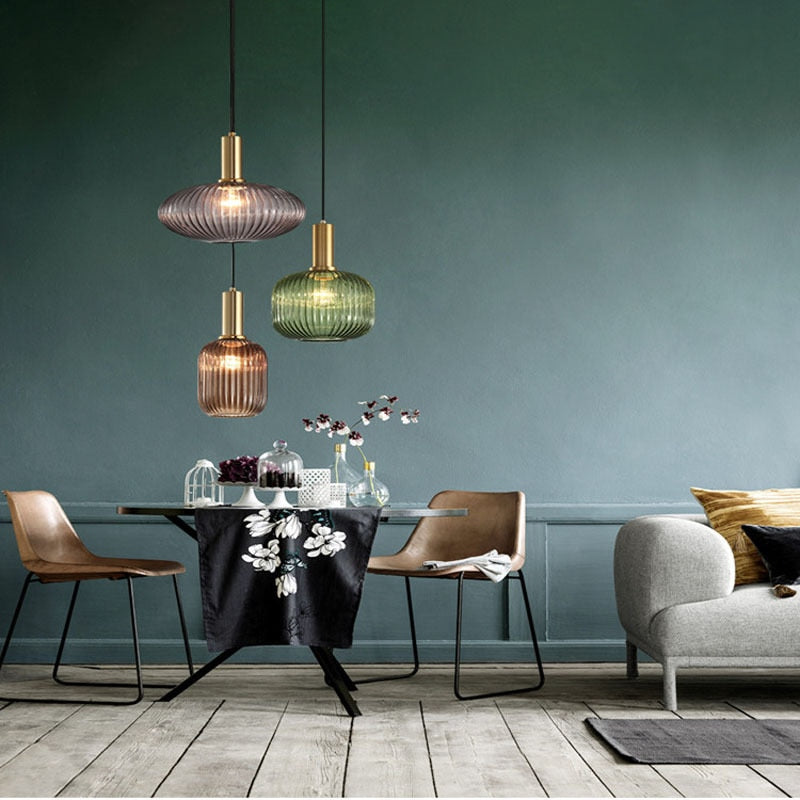 Modern Retro Stained Glass Pendant Lights Colorful Stylish Hanging Light Fittings For Kitchen Living Room Diner Contemporary Interior Lighting