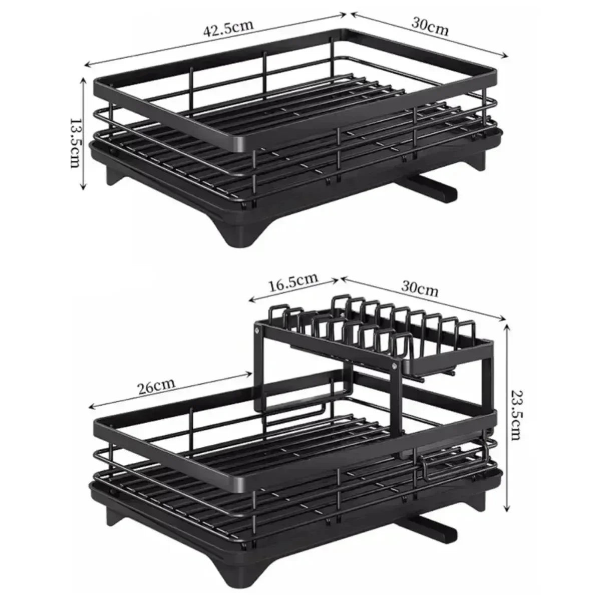 Adjustable Over-Sink Dish Drying Rack – Kitchen Drainboard Organizer for Plates & Cutlery Storage Finished in Black or White