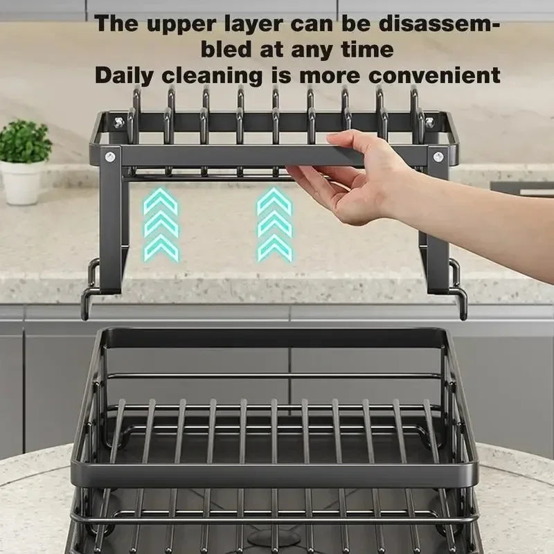 Adjustable Over-Sink Dish Drying Rack – Kitchen Drainboard Organizer for Plates & Cutlery Storage Finished in Black or White