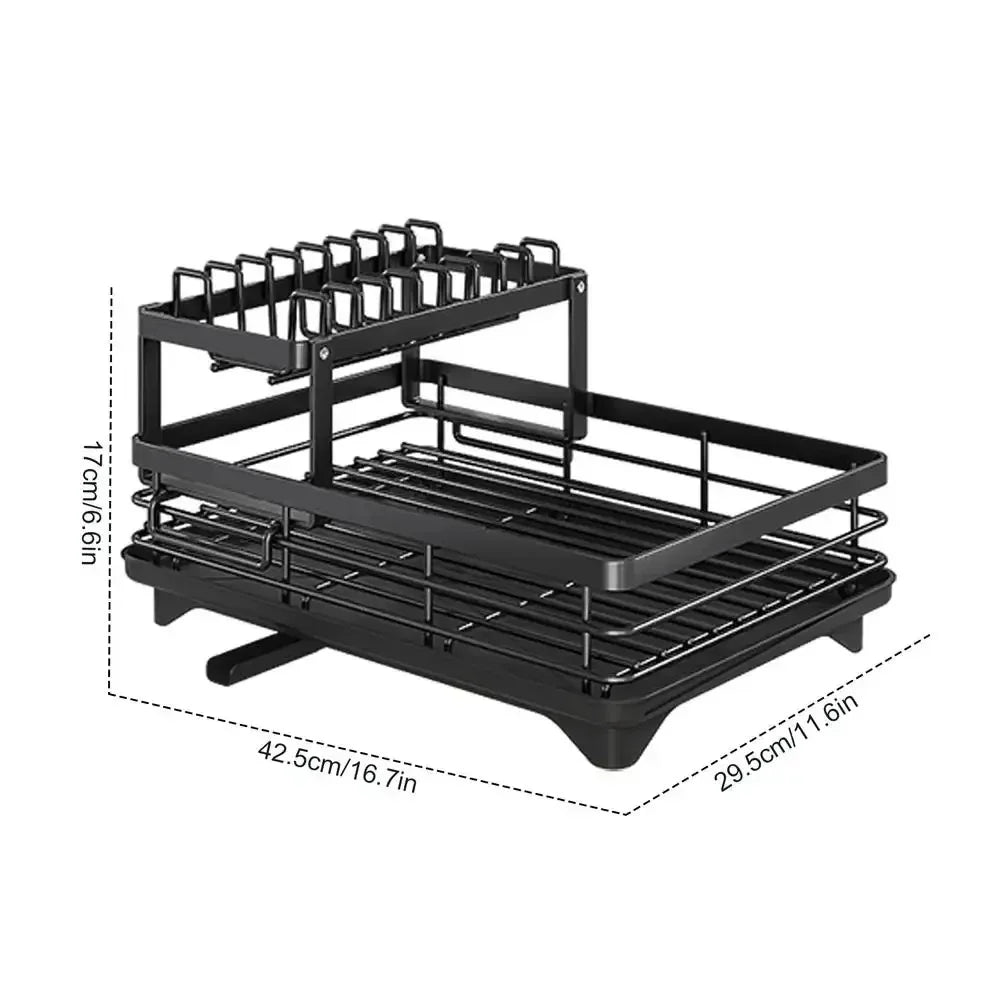 Adjustable Over-Sink Dish Drying Rack – Kitchen Drainboard Organizer for Plates & Cutlery Storage Finished in Black or White