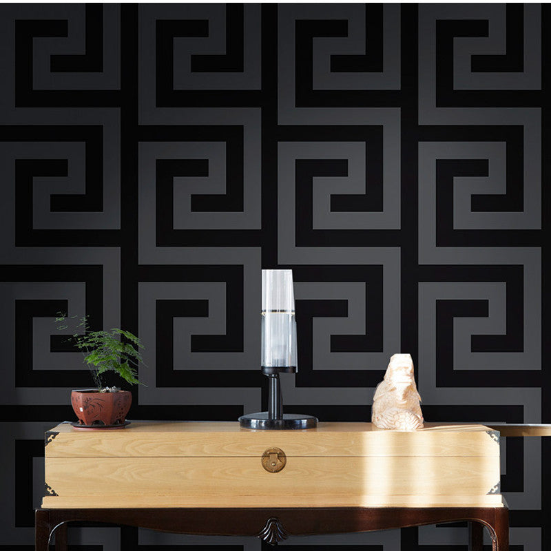 Bold Luxury Greek Tiles Style Geometric Wallpaper Satin Effect Wall Paper For Living Room Bedroom Salon Boutique (10mtr Roll)