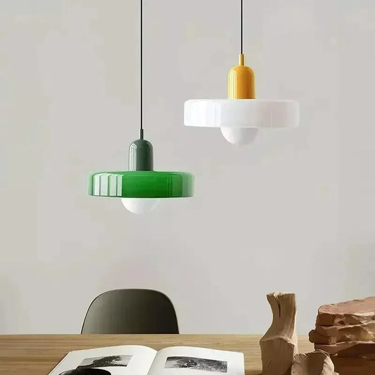 Colorful Designer Glass Pendant Lamps – Contemporary LED Ceiling Hanging Light Fixtures for Living Room, Dining Room, Bedroom & Kitchen Interiors