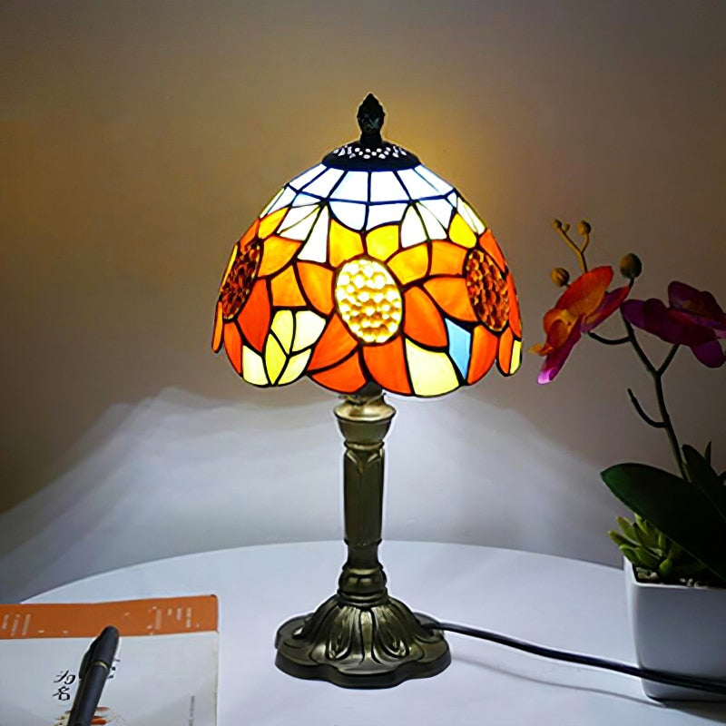Mediterranean Tiffany Art Table Lamp - Stained Sea Glass Lampshade for Bedside, Bedroom, and Study Room Creative Interior Lighting