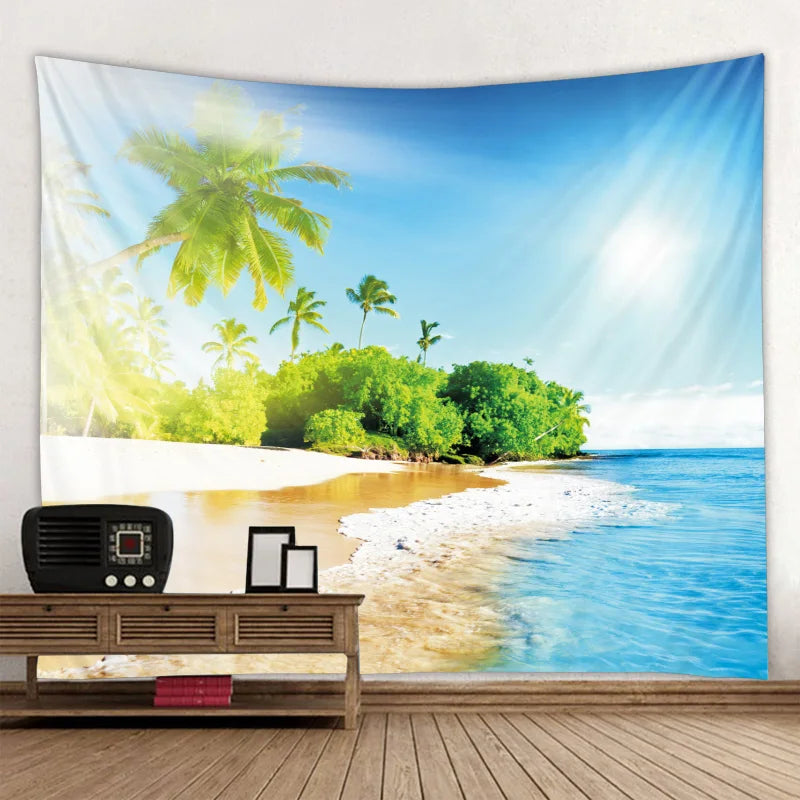 Lush Tropical Islands Landscape Tapestry Wall Decoration For Living Room Bedroom Inspiring Dream Travel Exotic Getaway Beach Palm Trees Seascape Pictures Of Calm For Creative Home Decor
