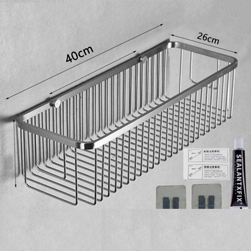 Brushed Stainless Steel Bathroom Racking Cosmetic Shelf For Washroom Shower Room Shampoo Basket Shelving Rack