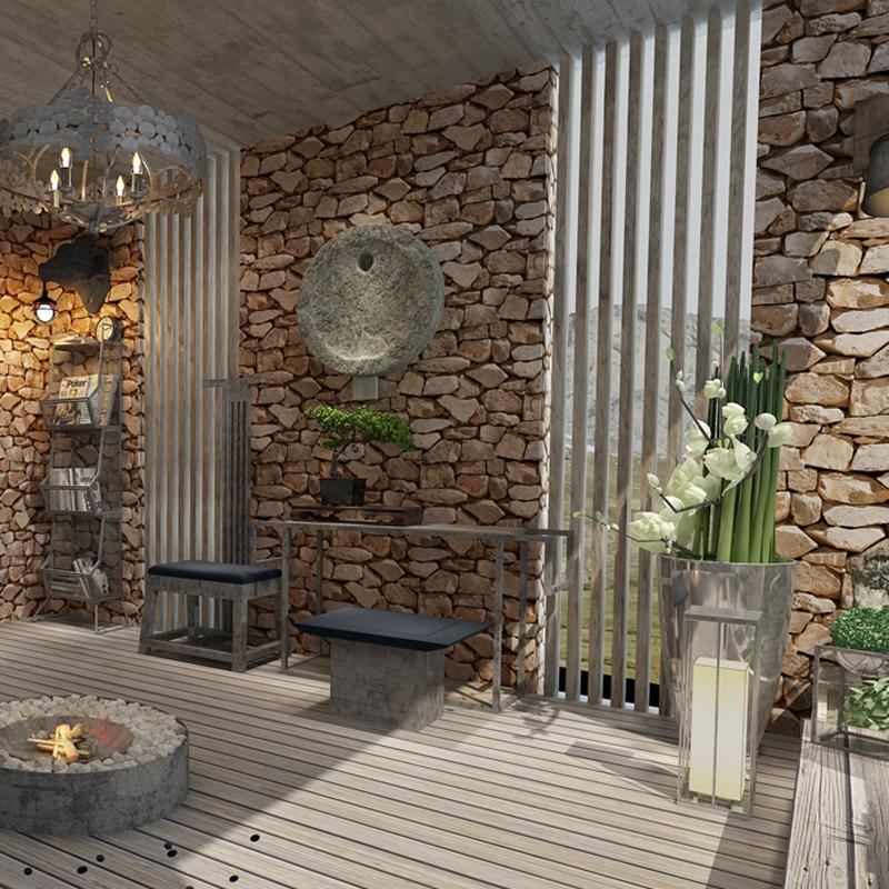 3D Rustic Stone Wall Effect PVC Wallpaper Realistic Faux Stone Printed Vinyl Wall Paper For Living Room Dining Room Kitchen Workshop Home Office