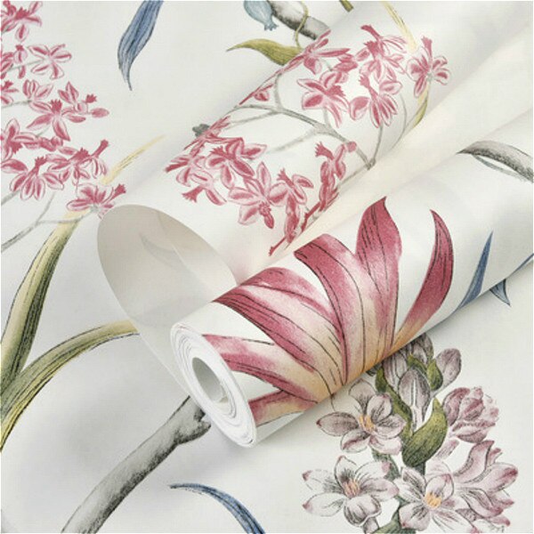Vintage Chinoiserie Garden Floral Pink Blue Wallpaper Tropical Flowers Birds Butterflies Retro Wall Covering Living Room Wall Decor