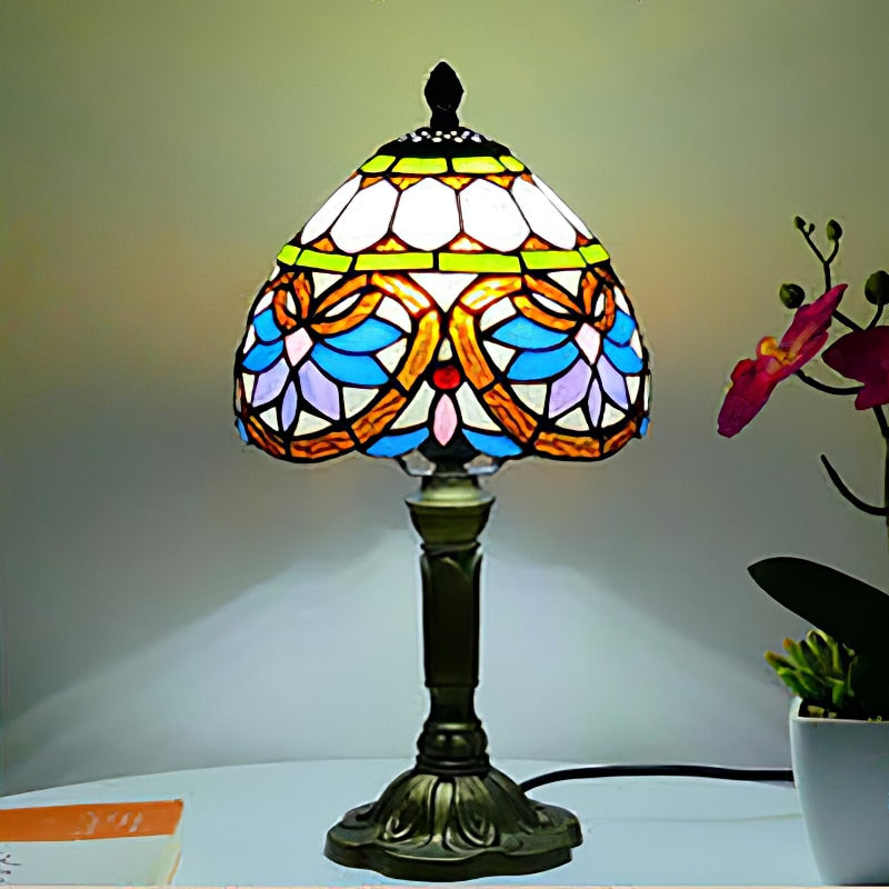 Mediterranean Tiffany Art Table Lamp - Stained Sea Glass Lampshade for Bedside, Bedroom, and Study Room Creative Interior Lighting