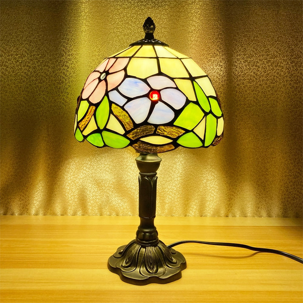 Mediterranean Tiffany Art Table Lamp - Stained Sea Glass Lampshade for Bedside, Bedroom, and Study Room Creative Interior Lighting