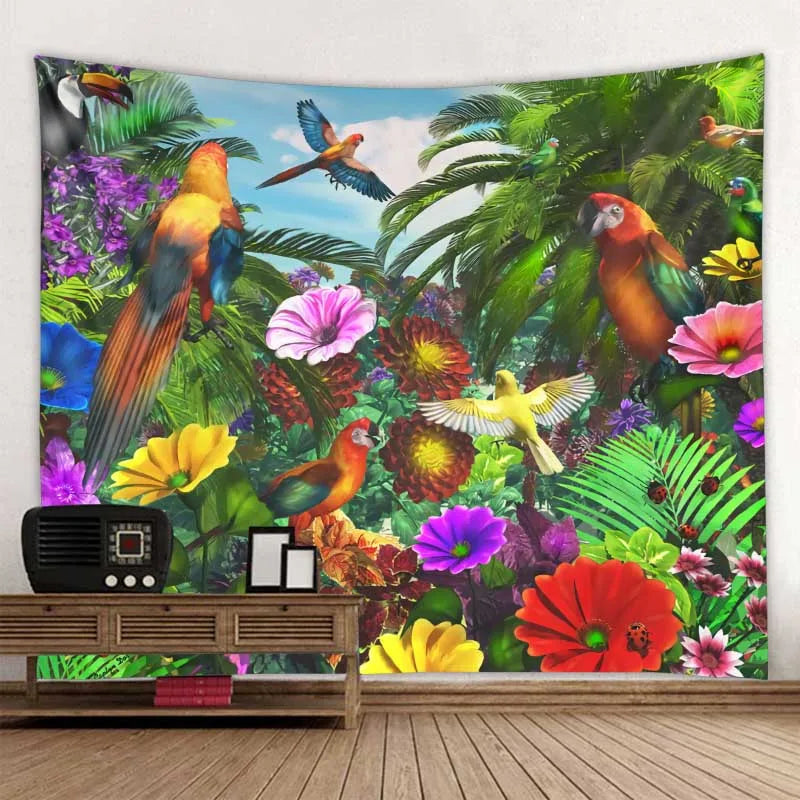 Lush Tropical Waterfalls Exotic Landscape Tapestry: Inspiring Fantasy Landscape and Rainforest Print - Creative Bedroom Living Room Wall Decor