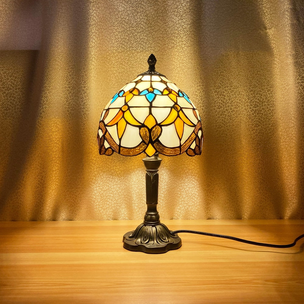 Mediterranean Tiffany Art Table Lamp - Stained Sea Glass Lampshade for Bedside, Bedroom, and Study Room Creative Interior Lighting