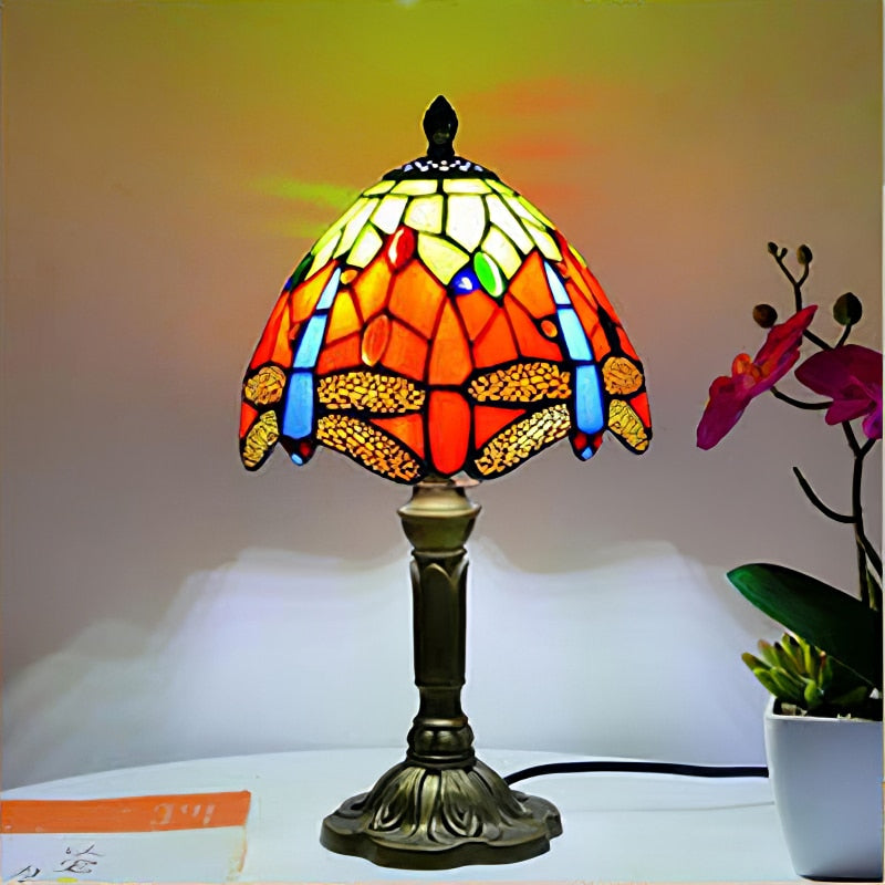 Mediterranean Tiffany Art Table Lamp - Stained Sea Glass Lampshade for Bedside, Bedroom, and Study Room Creative Interior Lighting