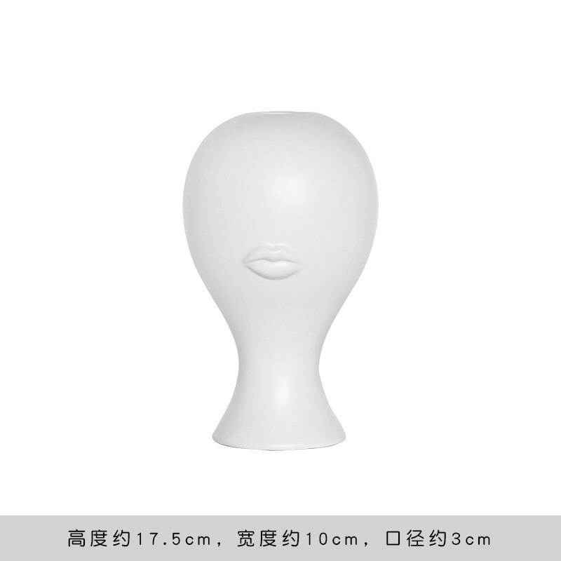 Nordic Creative White Ceramic Face Vase - Decorative Minimalist Tabletop Coffee Table Vase for Green Leaves & Simple Flowers