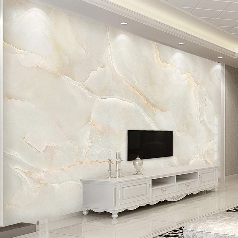 Modern Beige Marble Wall Covering For TV Background Customizable Size Textured Relief Wall Mural For Contemporary Home Decor