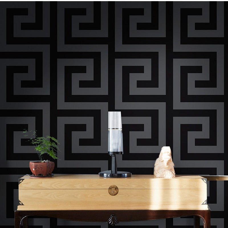Bold Luxury Greek Tiles Style Geometric Wallpaper Satin Effect Wall Paper For Living Room Bedroom Salon Boutique (10mtr Roll)