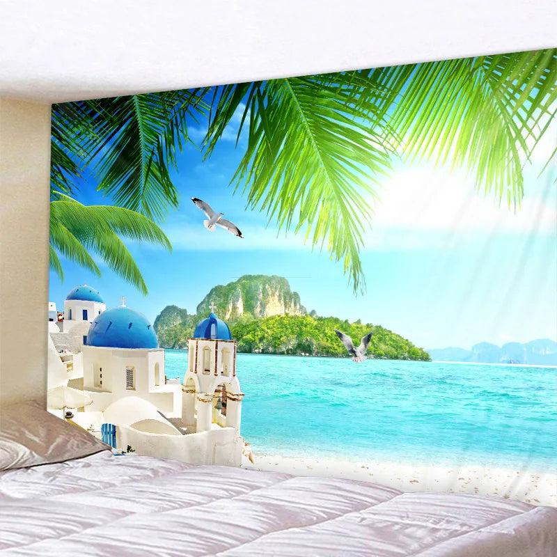 Lush Tropical Islands Landscape Tapestry Wall Decoration For Living Room Bedroom Inspiring Dream Travel Exotic Getaway Beach Palm Trees Seascape Pictures Of Calm For Creative Home Decor