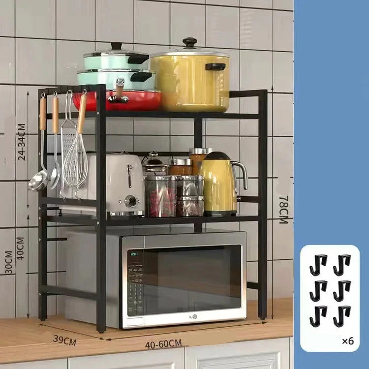 Microwave Storage Racking – Adjustable Expandable Carbon Steel Shelving Rack for Effective Kitchen Countertop / Worktop Space Management