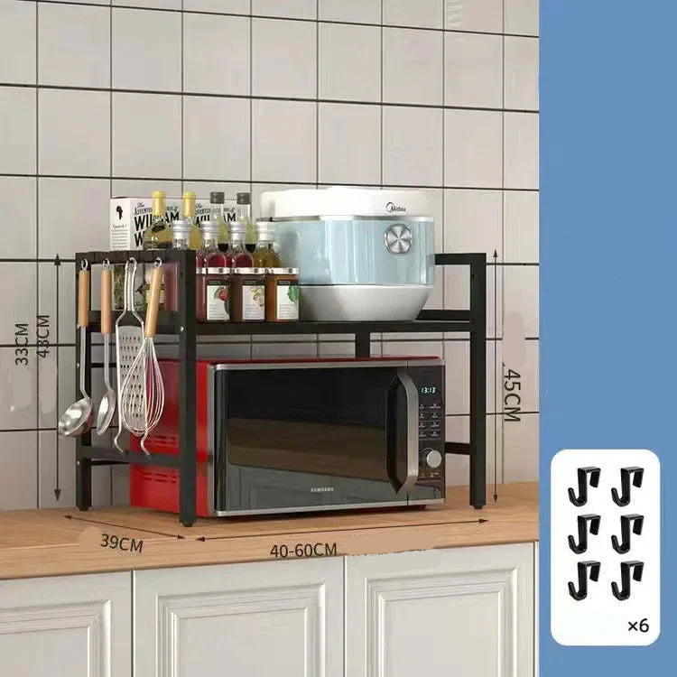 Microwave Storage Racking – Adjustable Expandable Carbon Steel Shelving Rack for Effective Kitchen Countertop / Worktop Space Management