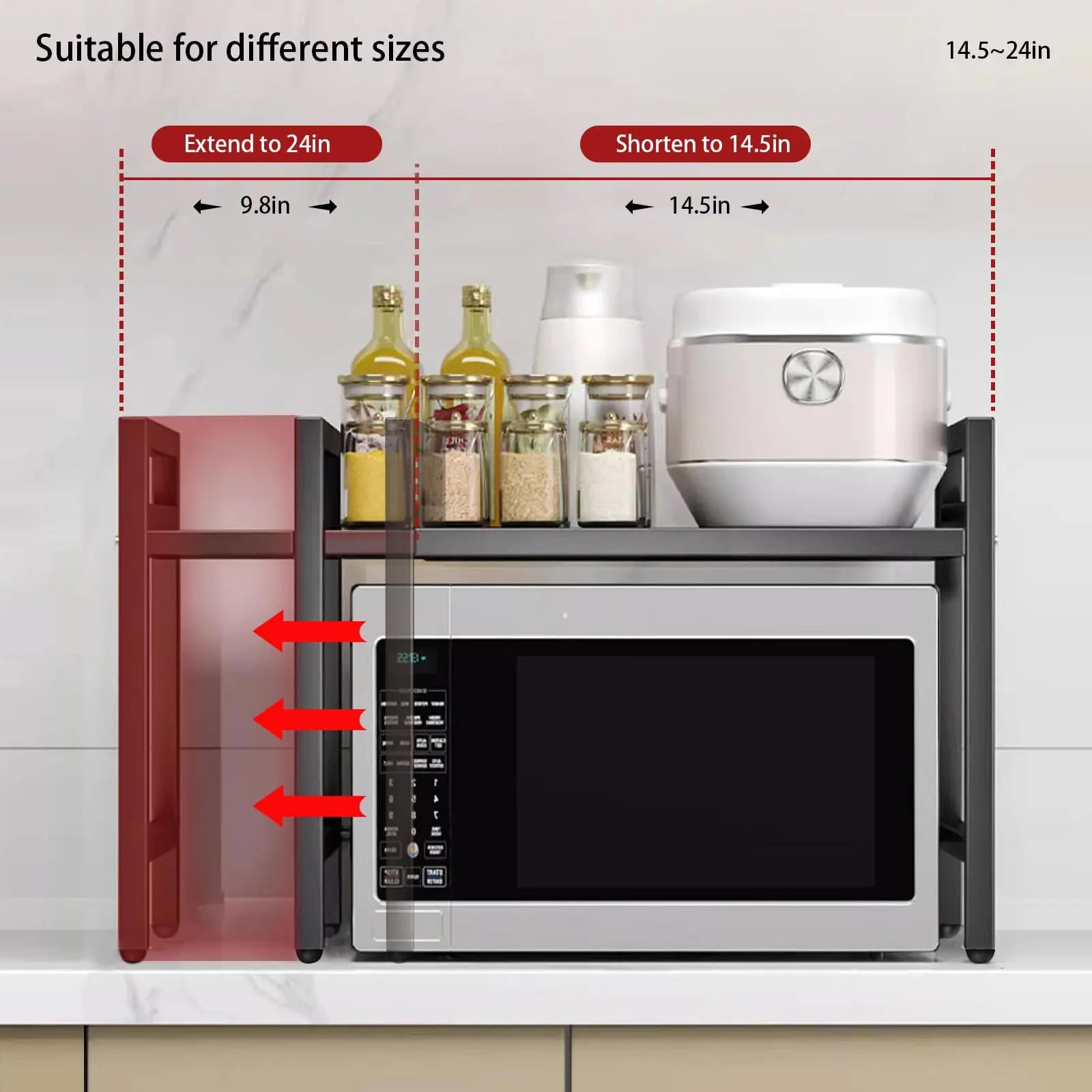 Microwave Storage Racking – Adjustable Expandable Carbon Steel Shelving Rack for Effective Kitchen Countertop / Worktop Space Management