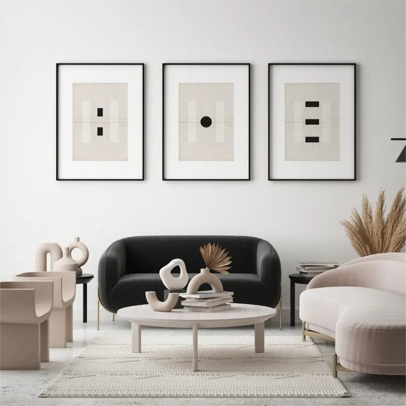 Minimalist Zen Abstract Geometry Prints – Neutral Tones Black, White & Beige Canvas Wall Art for Modern Living Rooms & Contemporary Home Decor (Unframed)