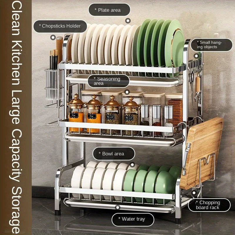 Modern Compact Kitchen Dish Rack – Rustproof Countertop Organizer Drainage Rack with Cutlery Tray