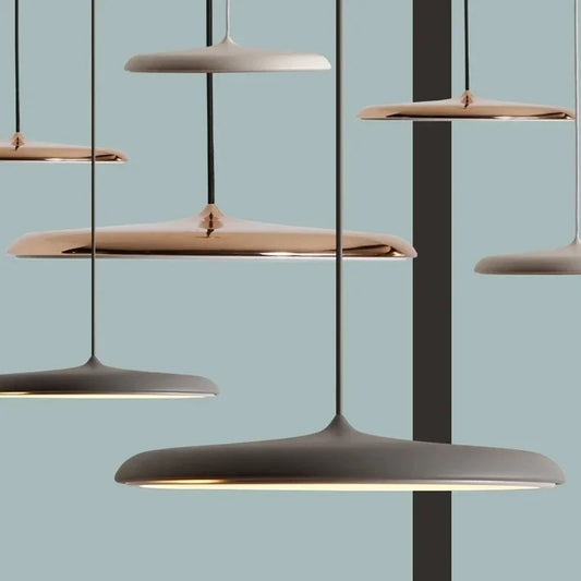 Modern Designer LED Disk Pendant Light – Minimalist Round UFO Style Hanging Lamp Fixture for Dining Table, Kitchen Island & Modern Home Decor