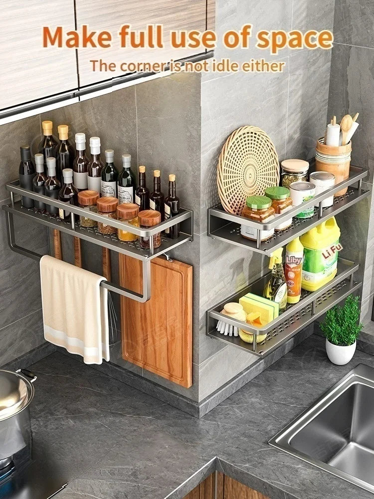 Multi-Purpose Aluminum Shelf Organizer – Modern Industrial Design Wall Shelf for Kitchen Storage & Bathroom Toiletries