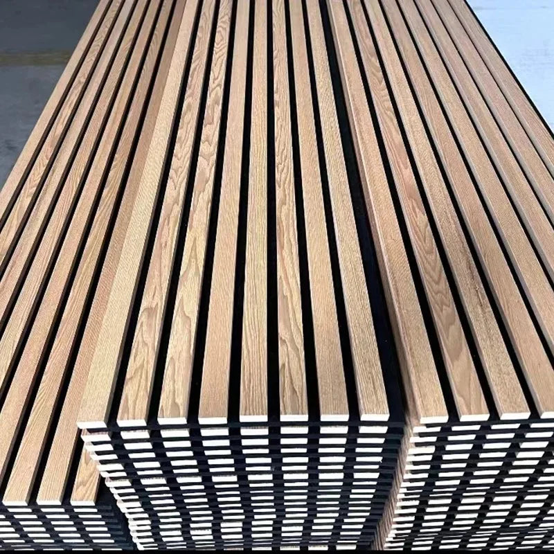 Natural Oak Wooden Slat Flexible Wall Panel – Modern Sound-Absorbing MDF Wall Covering with Polyester Insulation for Living Rooms, Hotels & Creative Interior Design