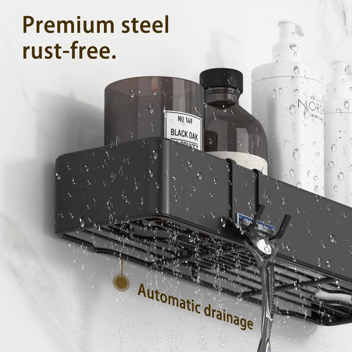 No-Drill Bathroom Cosmetics Organizer – Sleek & Modern Wall-Mounted Shower Shelves with Soap Holder & Hooks
