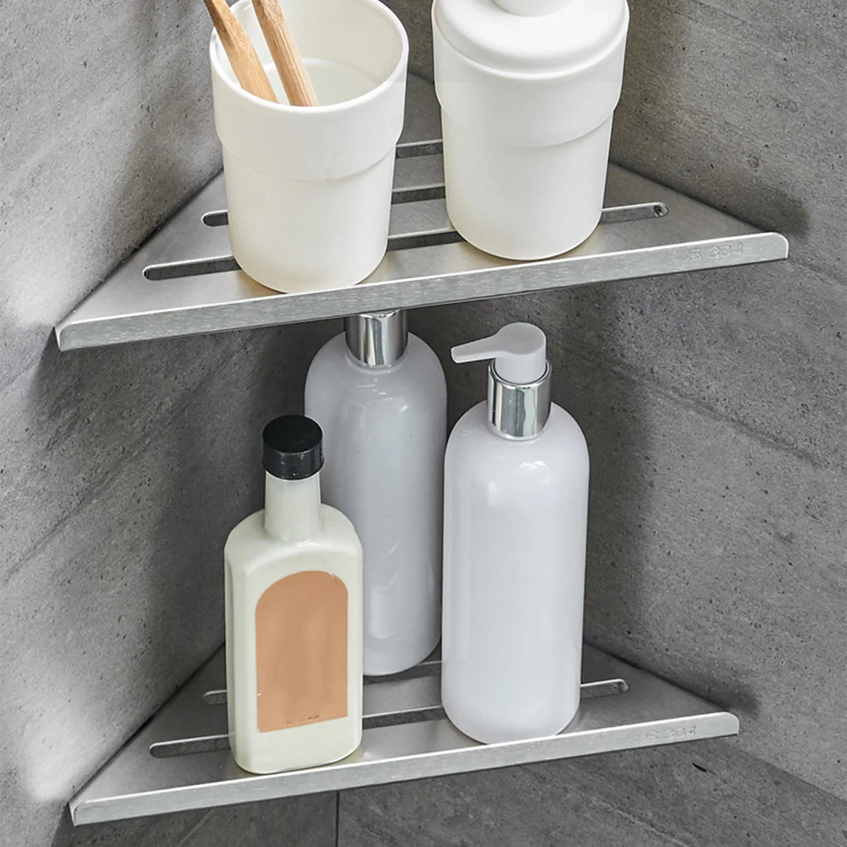 No-Drill Shower Corner Shelf – 304 Stainless Steel Wall-Mount Organizer for Bathroom Essentials