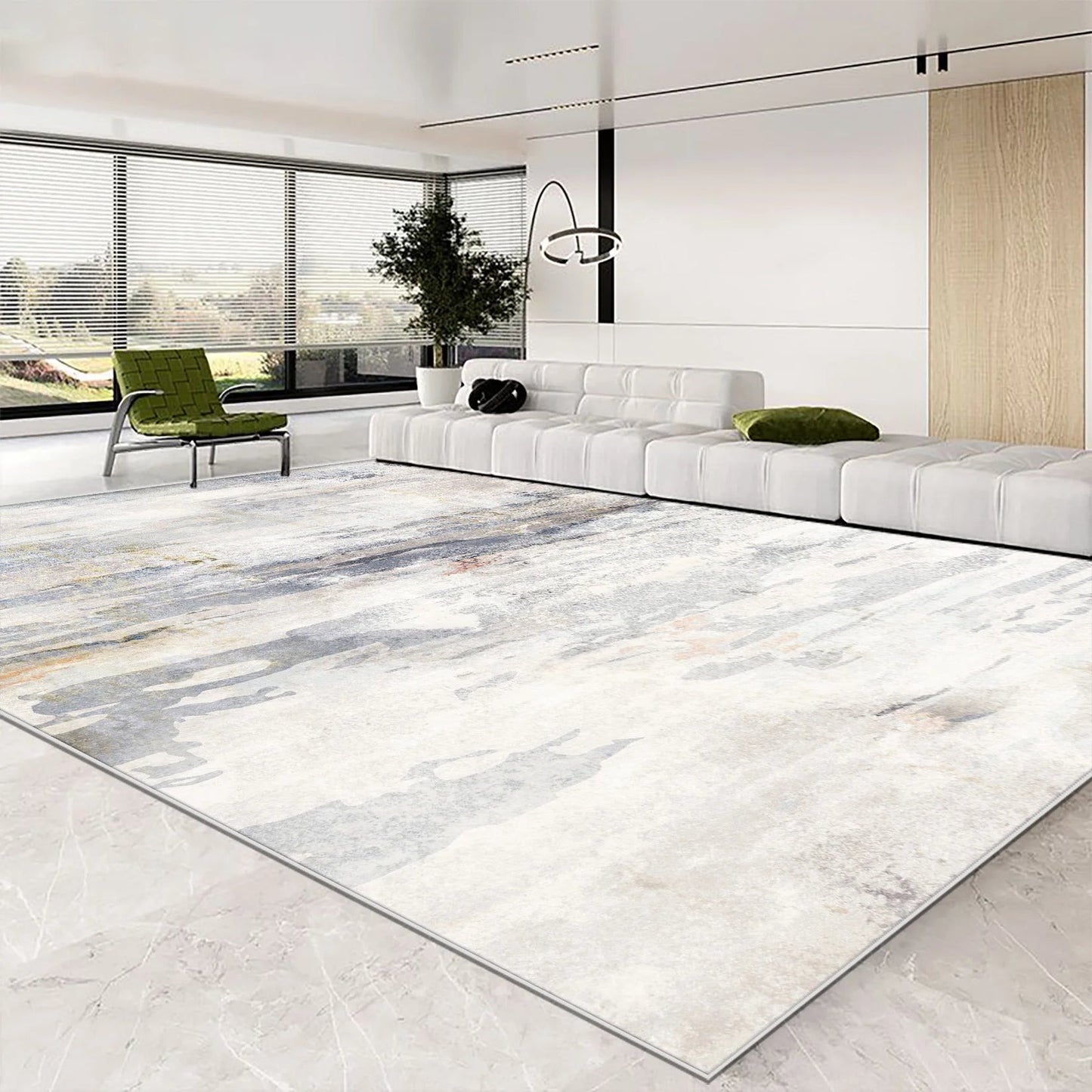 Nordic Minimalist Abstract Area Rug For Modern Apartment Living Room Carpet Mat With Non‑Slip Backing, Machine‑Washable Soft Polyester Design
