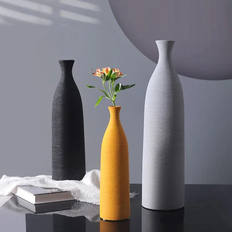Premium Ceramic Sculptured Nordic Vase – Modern Minimalist Textural Design Decor for Contemporary Living Room, Bedroom & Tabletop Styling
