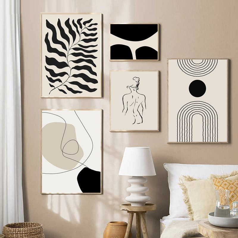Modern Minimalist Black Beige White Wall Art Fine Art Canvas Prints Abstract Pictures For Living Room Dining Room Bedroom Wall Decor