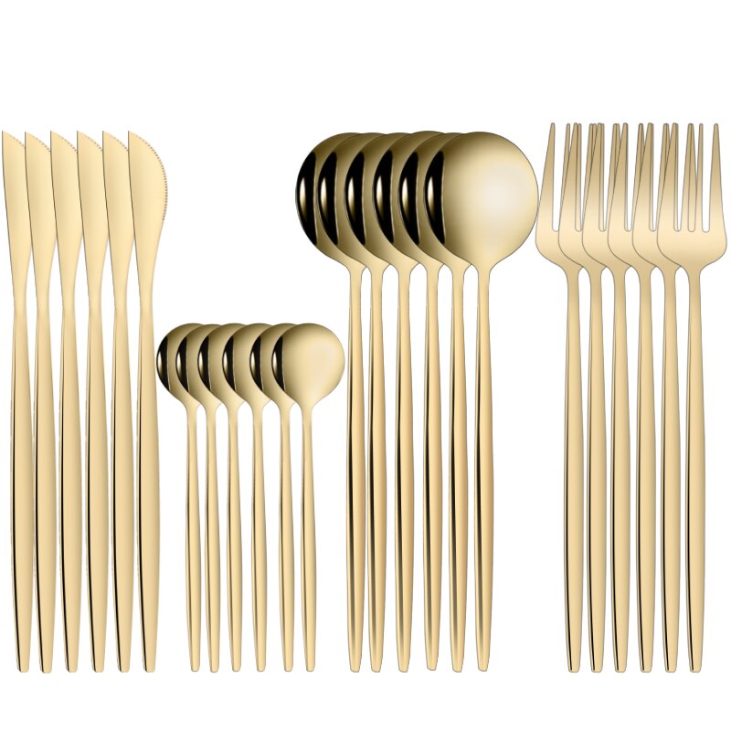 Light Luxury 24pcs Gold Dinnerware Set Stainless Steel Flatware For Modern Dining Room Dishwasher Safe Kitchen Tableware
