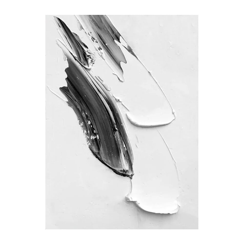 Modern Minimalist Black and White Thick Brush Design Canvas Painting: Abstract Elegance for Your Space