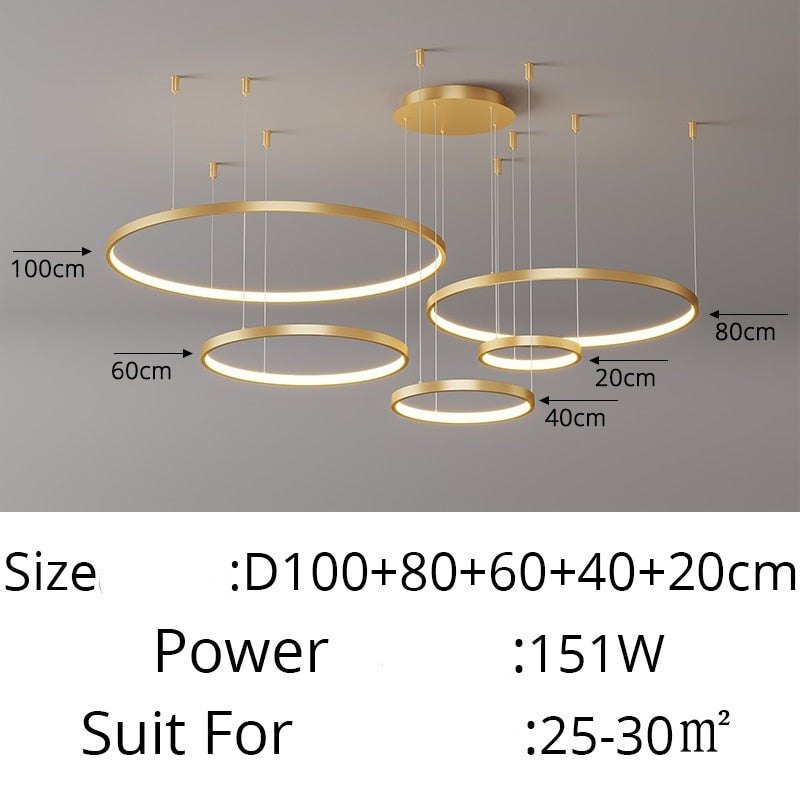 Contemporary Ring of Light LED Chandelier Suspended Circles Pendant Lights For Living Room Dining Room Reception Foyer Lighting