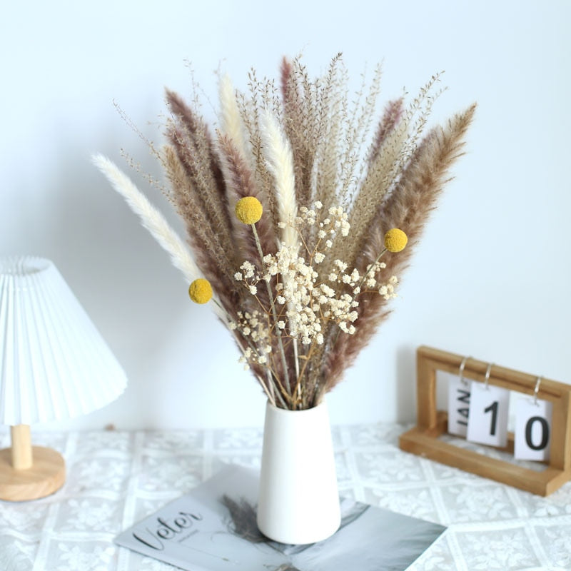 Natural Dried Pampa Grass Bouquet Boho Home Decor Phragmites Bouquet Dried Flowers Bouquet for Wedding Ramadan Decoration 80PCS