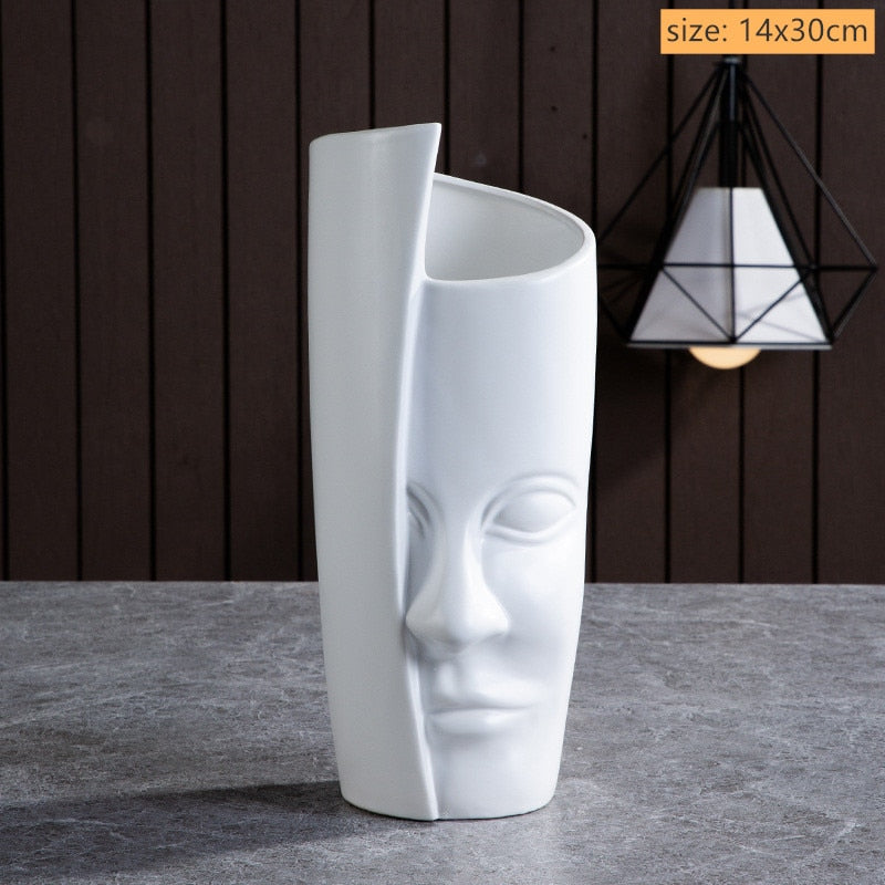 Modern Trendy Face Pot Contemporary Ceramic Human Face & Lips Flower Pot Vase For Floral Arrangements Creative Home Interior Decor