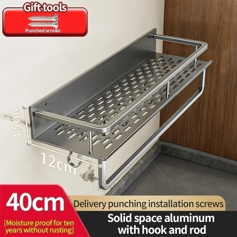 Multi-Purpose Aluminum Shelf Organizer – Modern Industrial Design Wall Shelf for Kitchen Storage & Bathroom Toiletries