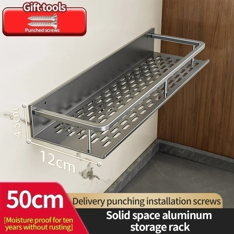 Multi-Purpose Aluminum Shelf Organizer – Modern Industrial Design Wall Shelf for Kitchen Storage & Bathroom Toiletries