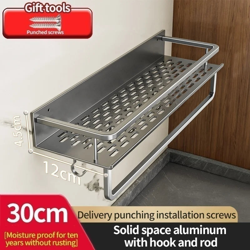 Multi-Purpose Aluminum Shelf Organizer – Modern Industrial Design Wall Shelf for Kitchen Storage & Bathroom Toiletries