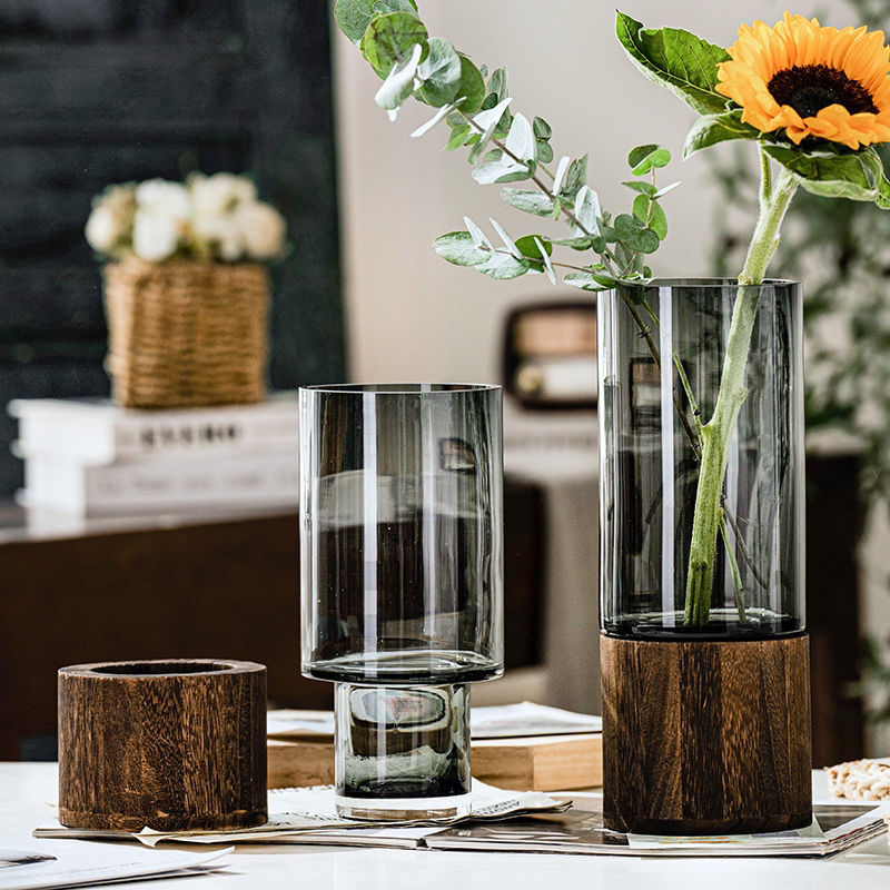 Elegant Nordic Hydroponic Plant Glass Vase with Durable Wood Base - Perfect for Home and Office Decor