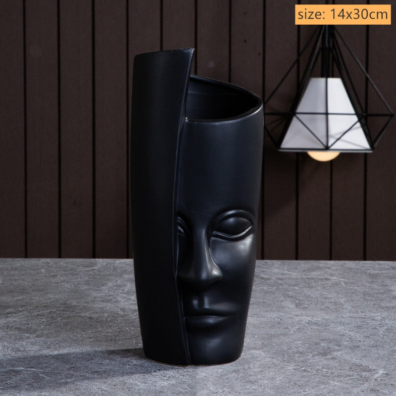 Modern Trendy Face Pot Contemporary Ceramic Human Face & Lips Flower Pot Vase For Floral Arrangements Creative Home Interior Decor
