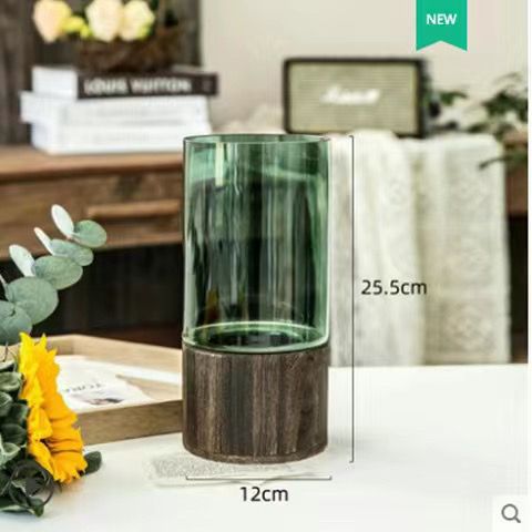 Elegant Nordic Hydroponic Plant Glass Vase with Durable Wood Base - Perfect for Home and Office Decor