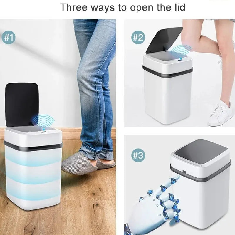 13L Eco-Friendly Kitchen & Bathroom Trash Can with Touch-Free Induction Sensor and Odor Isolation - Waterproof, Mute & Automatic Motion Sensor Trash Bin with Built-In Structure & Trash Bag Fixing Design