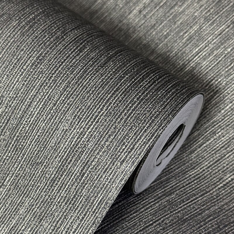 Modern Metallic Threads Wallpaper Dark Gray Solid Colors Faux Grasscloth Textured Vinyl Wall Covering For Modern Living Room Loft Office Contemporary Interiors