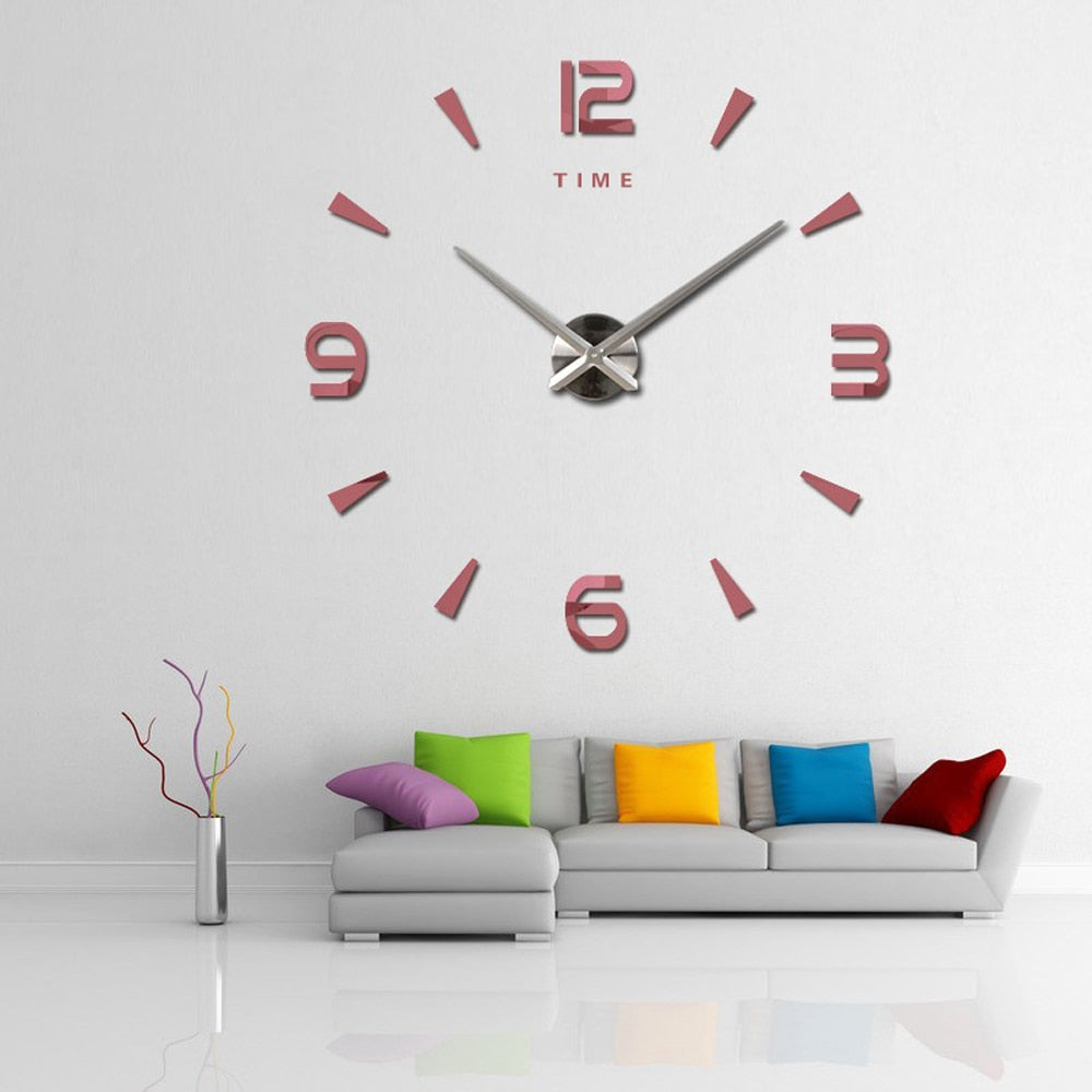 Large Wall Clock Quartz 3D DIY Big Watch with TIME Letter Decor Chrome Numerals Big Clock 1mtr Diameter