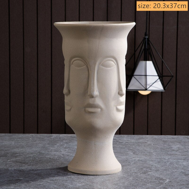 Modern Trendy Face Pot Contemporary Ceramic Human Face & Lips Flower Pot Vase For Floral Arrangements Creative Home Interior Decor