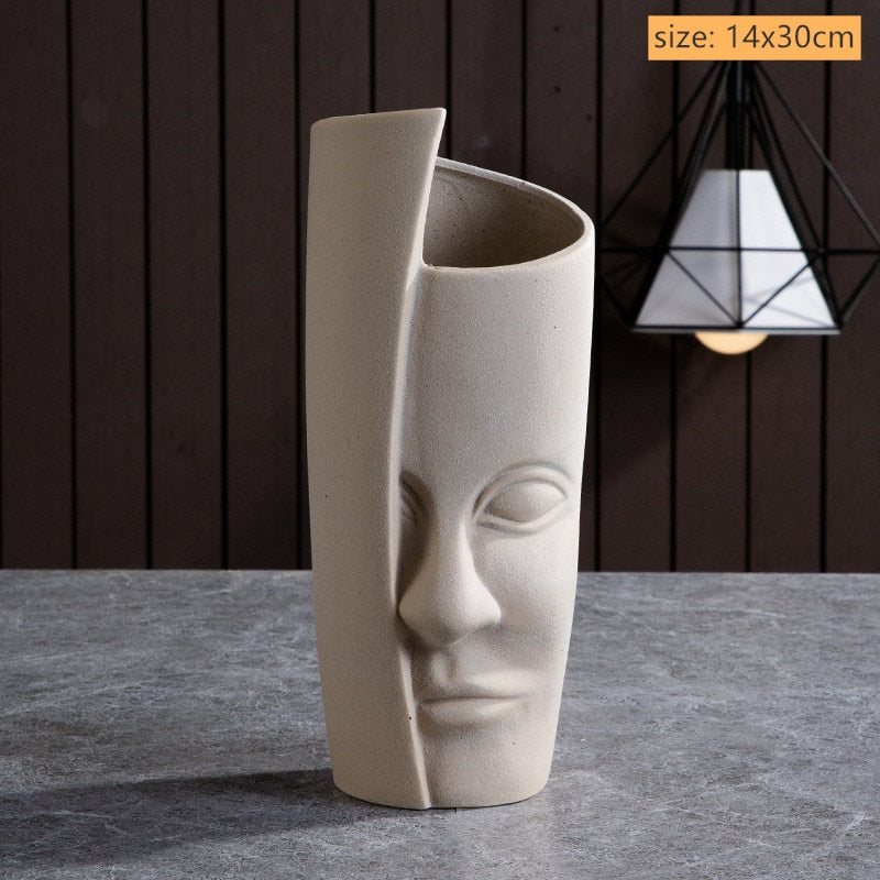 Modern Trendy Face Pot Contemporary Ceramic Human Face & Lips Flower Pot Vase For Floral Arrangements Creative Home Interior Decor